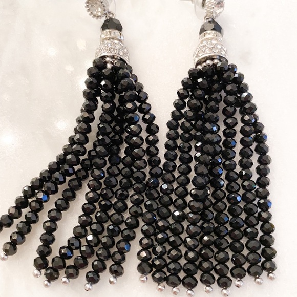 Black Tassel Beaded Rhinestone Earring Bundle - Picture 3 of 4